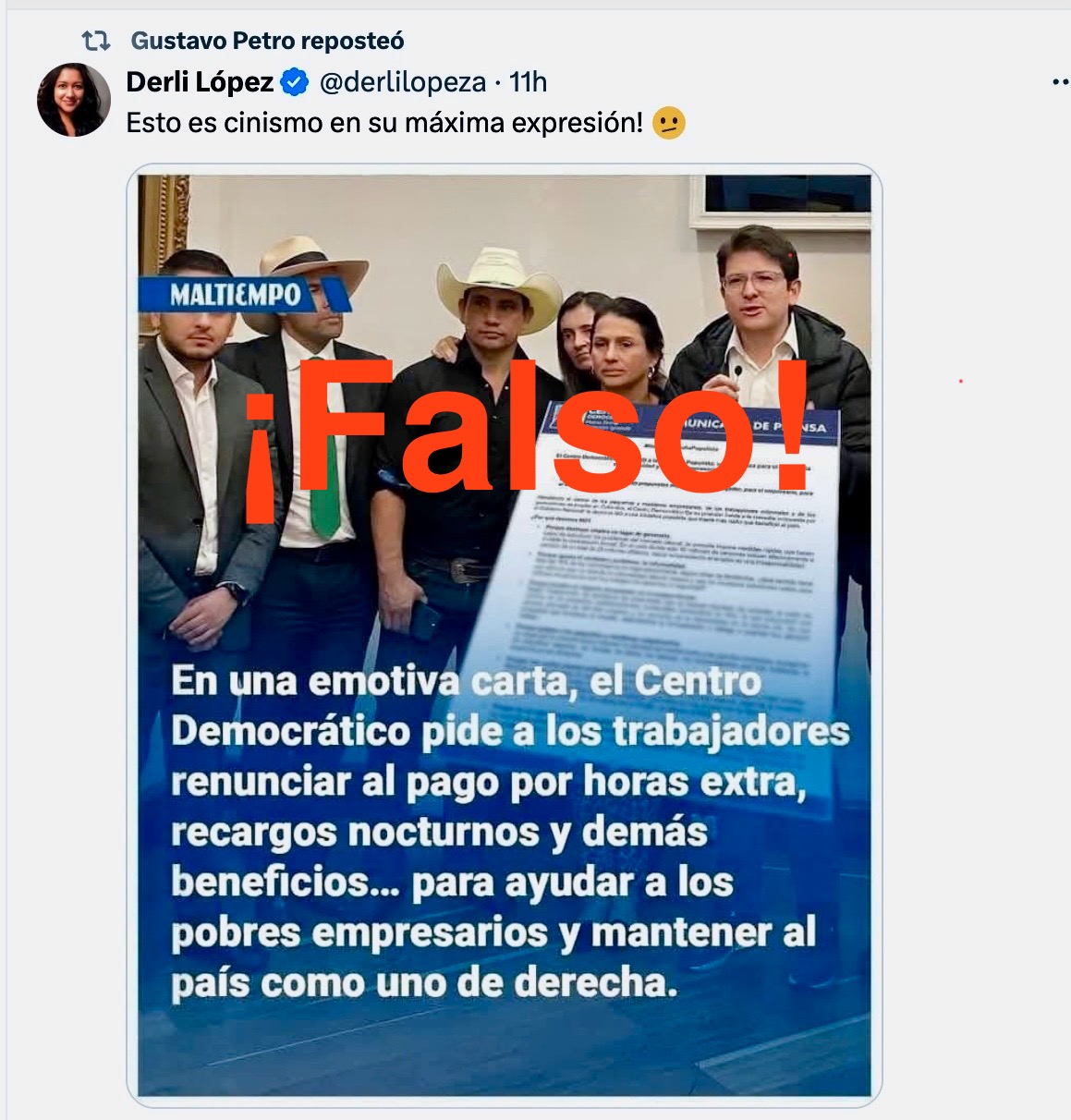 Trino falso usando la imagen de El Tiempo, es un engaño.