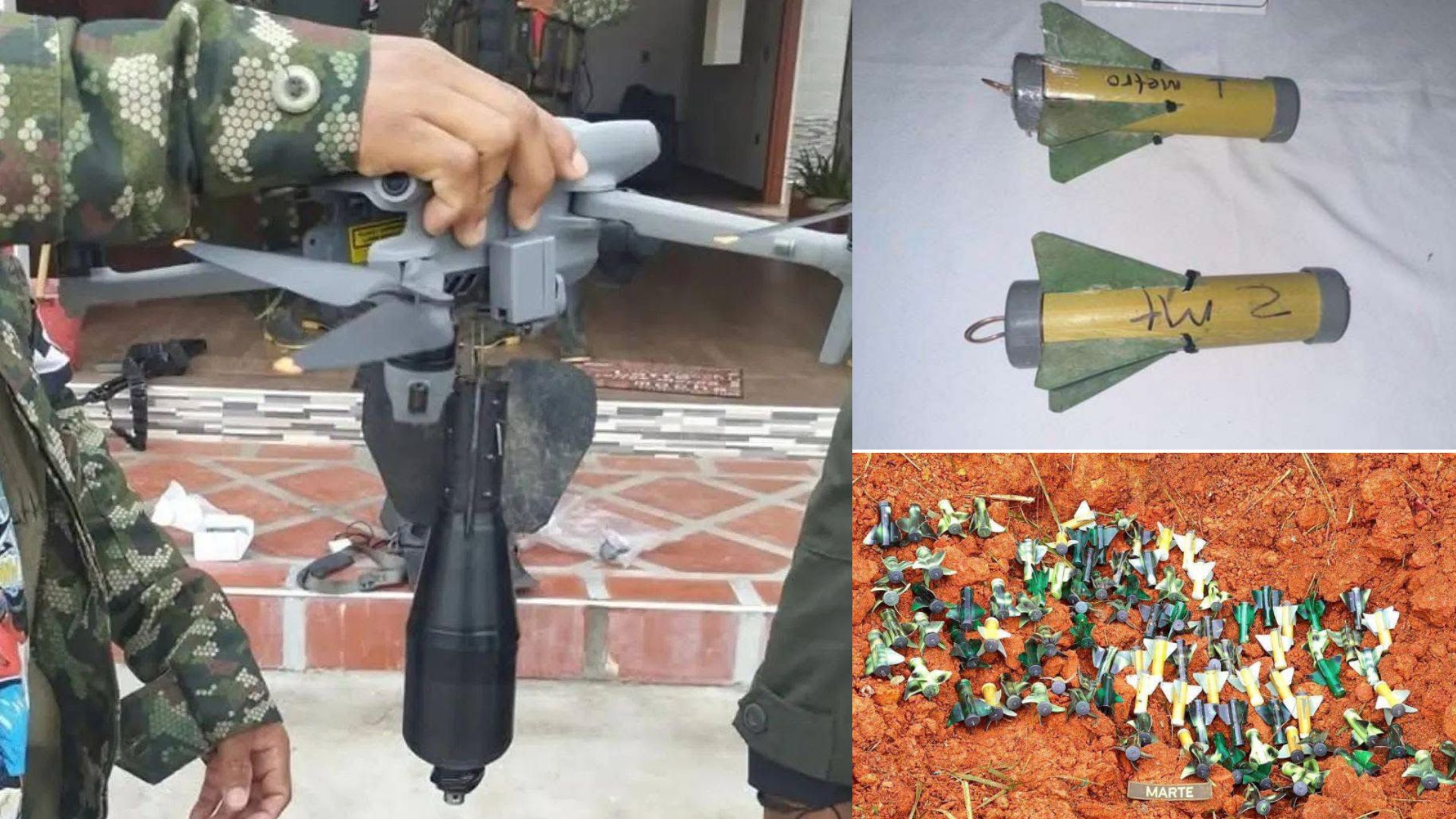 Drones con explosivos utilizados por los grupos armados.