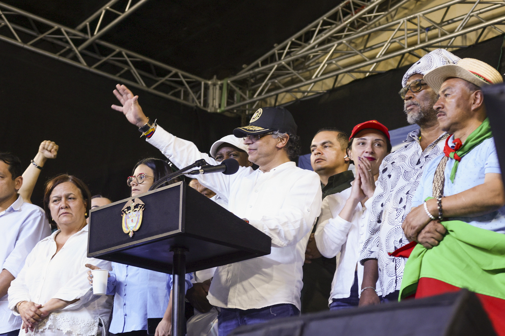 El presidente Gustavo Petro en la movilización en Cali.