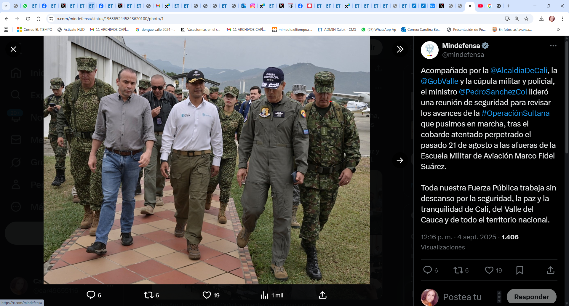 Ministro de Defensa, en Consejo de Seguridad Con el Alcalde de Cali y la Gobernadora del Valle.