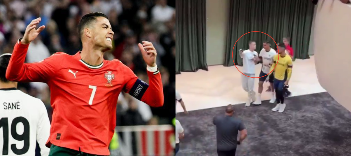 Video of the controversial moment when Cristiano Ronaldo pushes a fan who skipped hotel security for a selfie