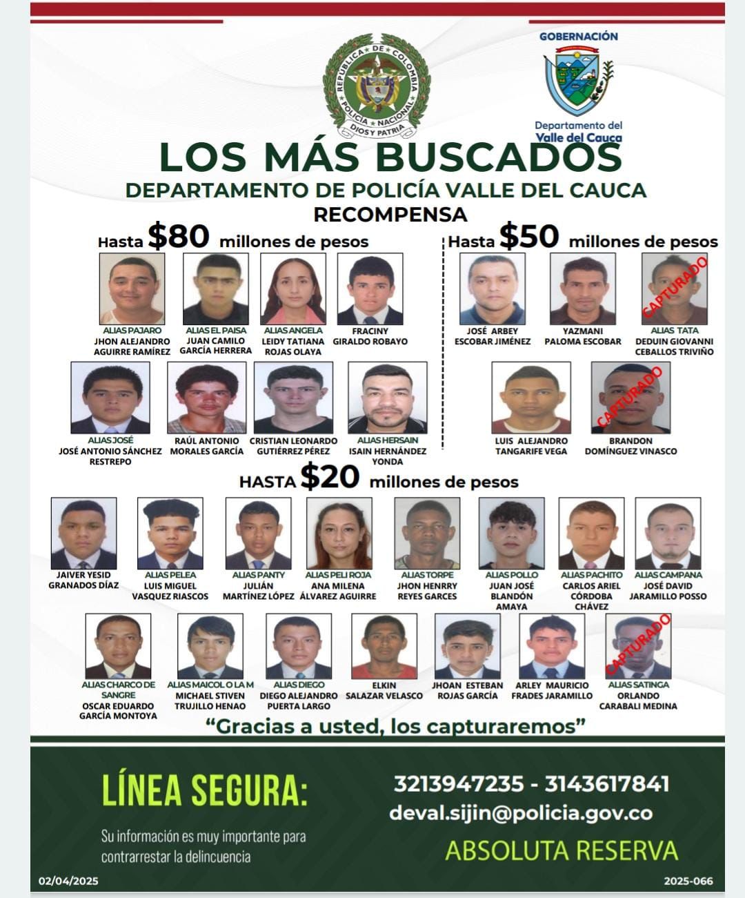Cartel de los Más Buscados en el Valle Con Miembros de 'Shottas' y 'espartanos'.