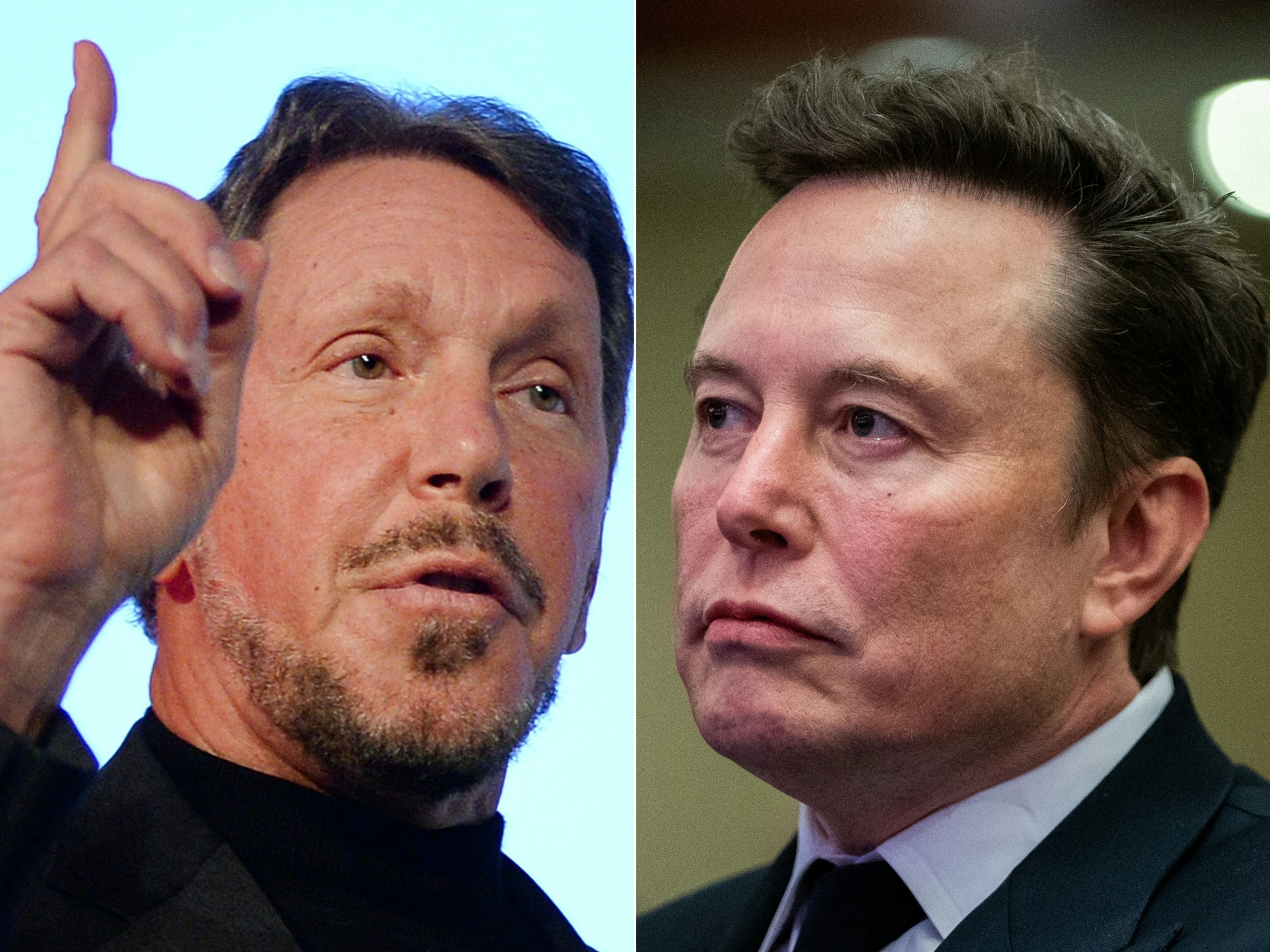 Larry Ellison (l), CEO of Oracle Corporation, and Elon Musk (r).