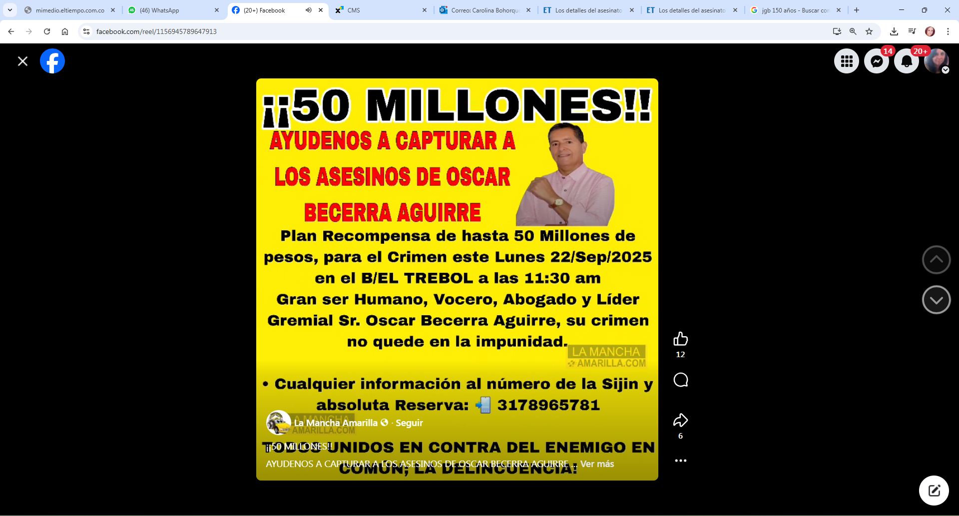 El gremio de taxistas La Mancha Amarilla, de Johnny Rangel promueve la campaña para que la ciudadanía denuncie alguna información sobre los atacantes de Óscar Becerra. ,