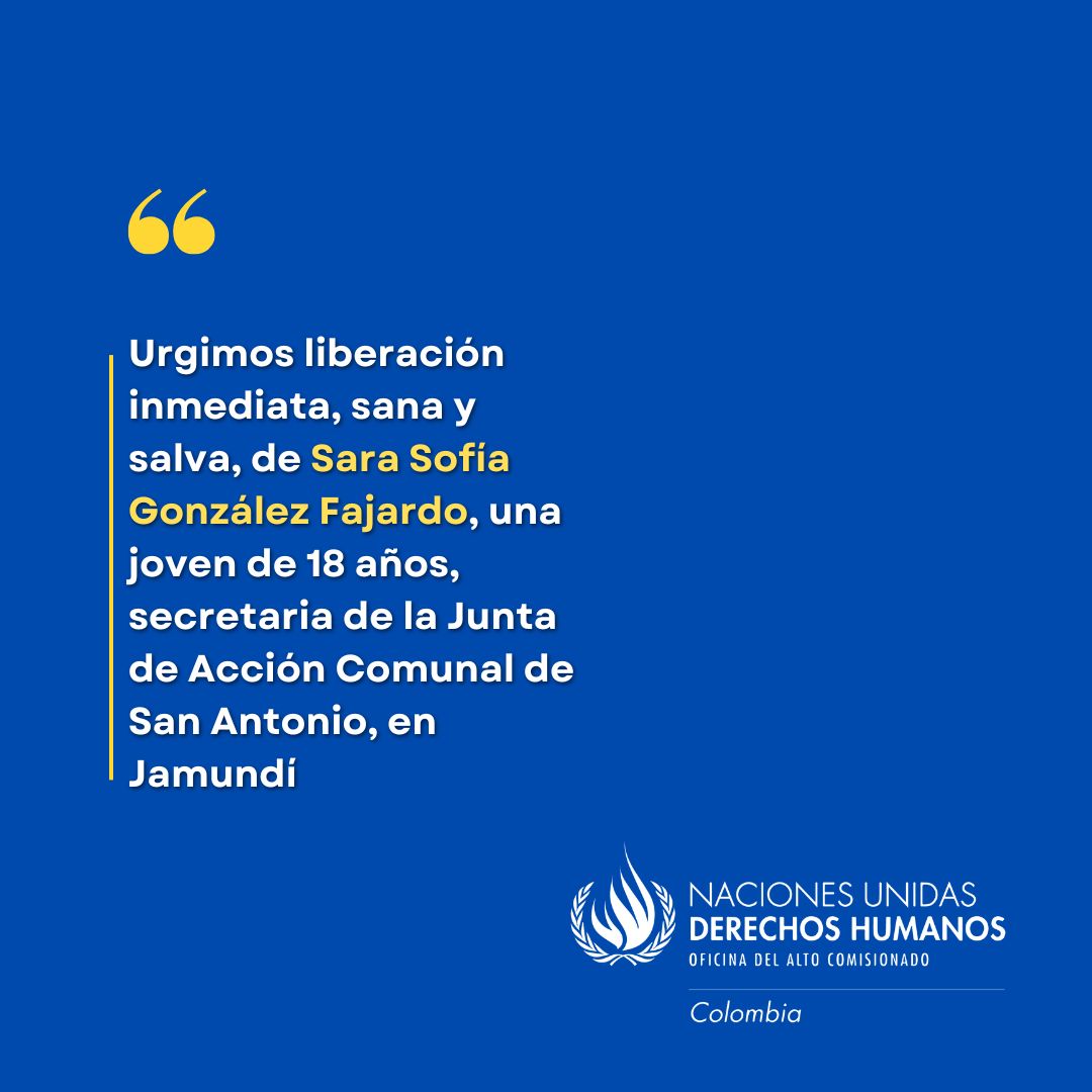 Llamado de la onu Derechos humanos Colombia por la Liberación de la Joven de 18 Años.