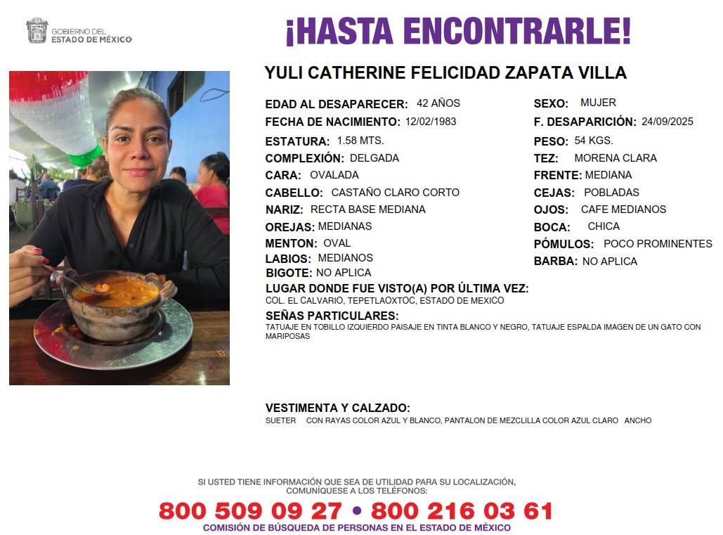 Reporte de la desaparición de Yuli Catherine Zapata Villa, el 24 de septiembre.