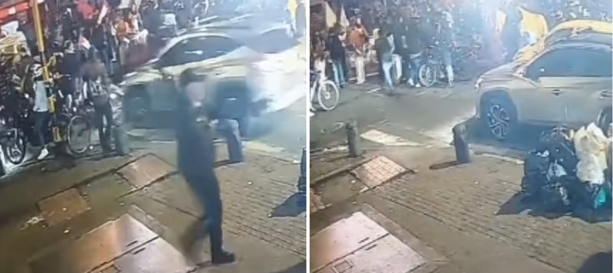 Momento exacto en el que vehículo arrolla a manifestantes en Bogotá.