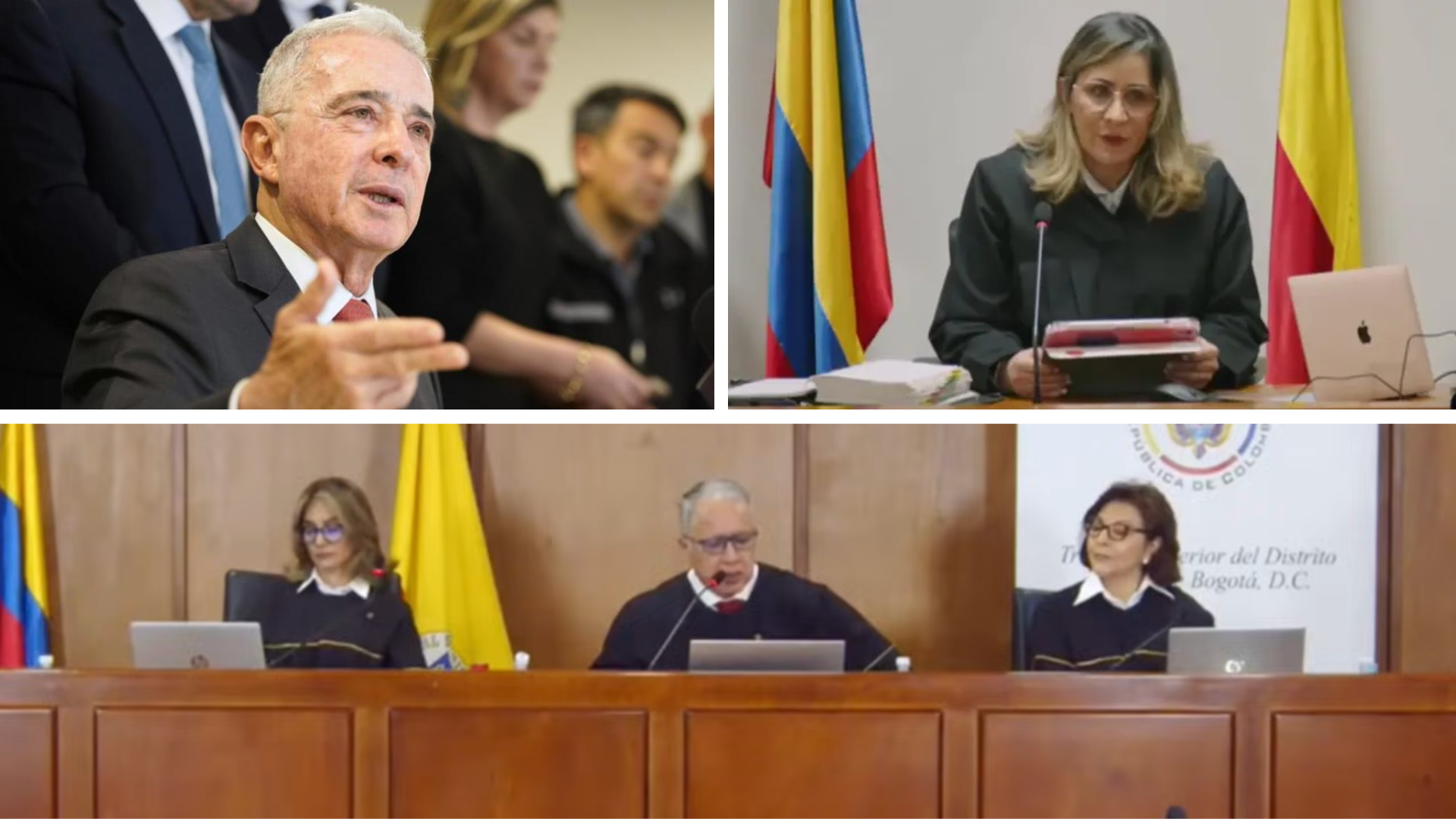 El expresidente Álvaro Uribe, jueza Sandra Heredia y magistrados Tribunal Superior de Bogotá
