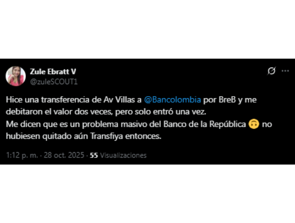 Raportarea erorilor în aplicația Mi Bancolombia.