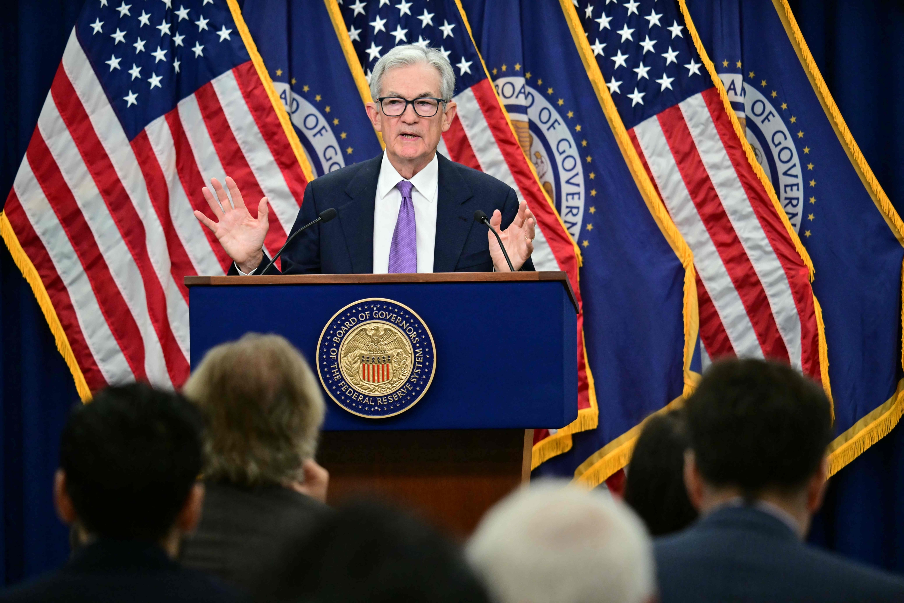 Jerome Powell speaks during a press conference