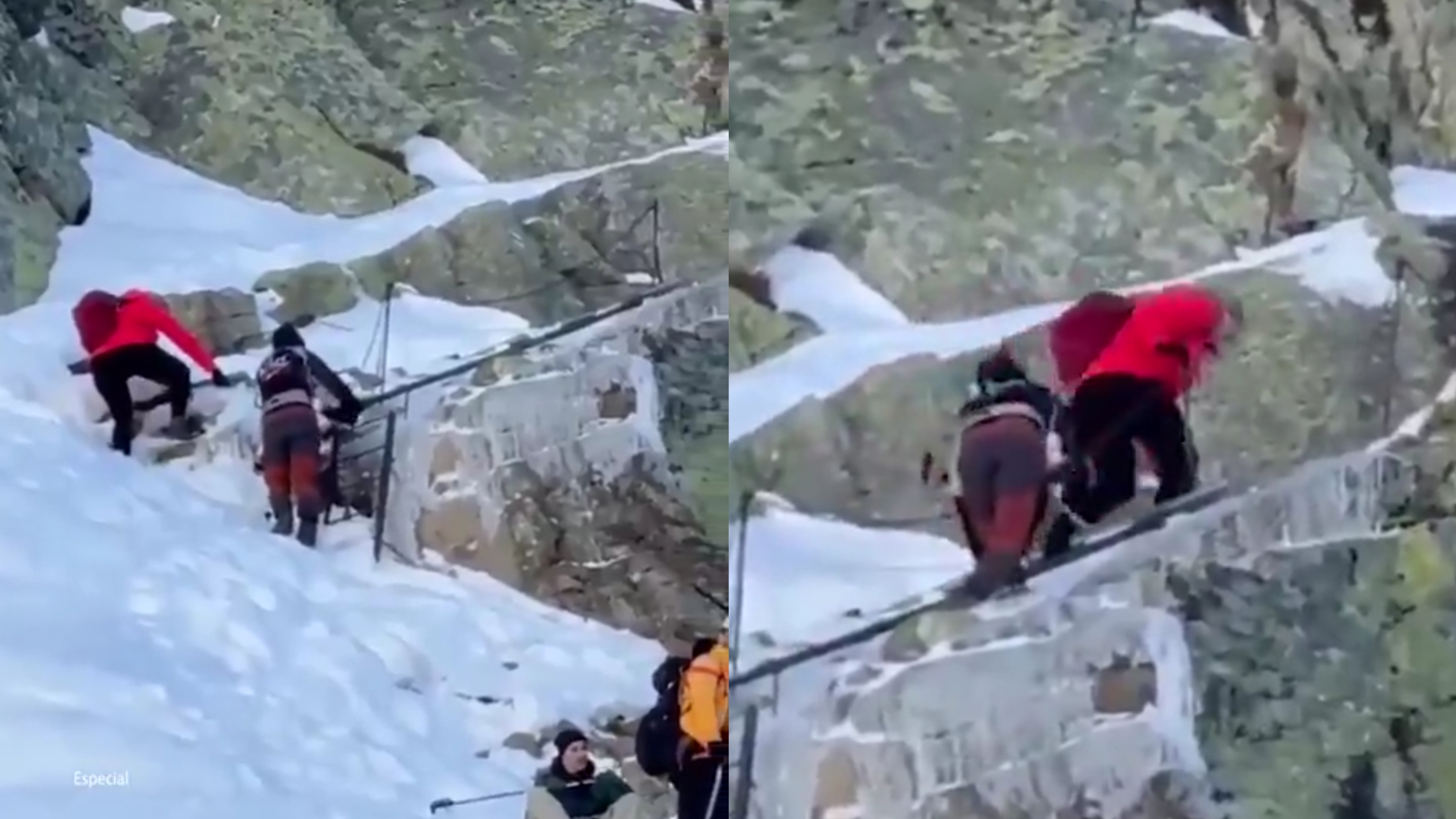 Escalaron nevado con su bebé en brazos