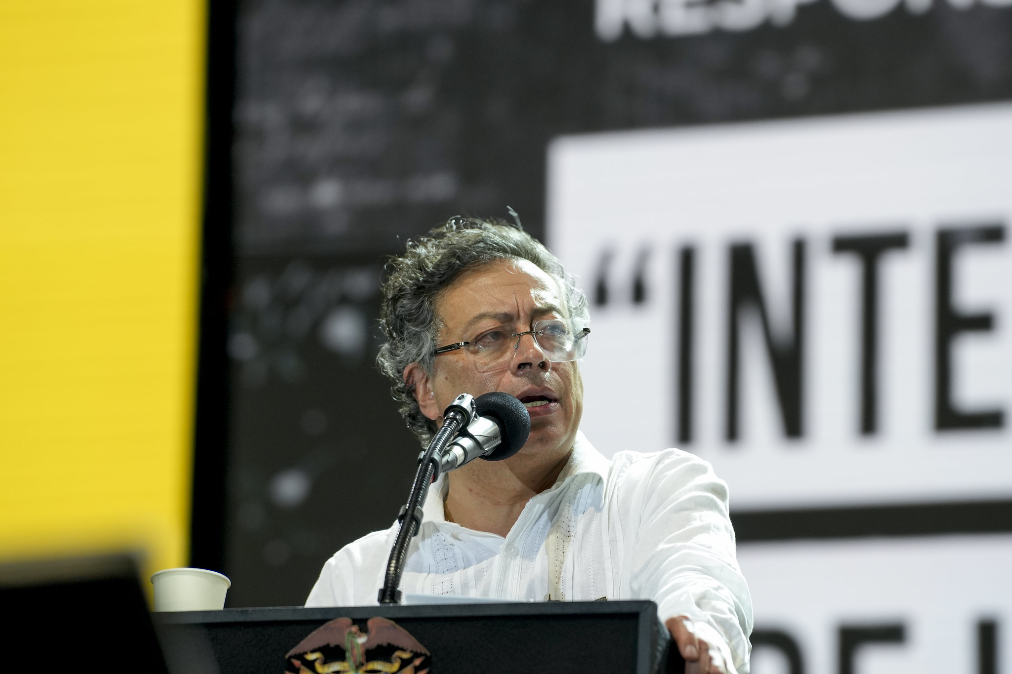 El presidente Gustavo Petro en el evento de perdón a la UP.
