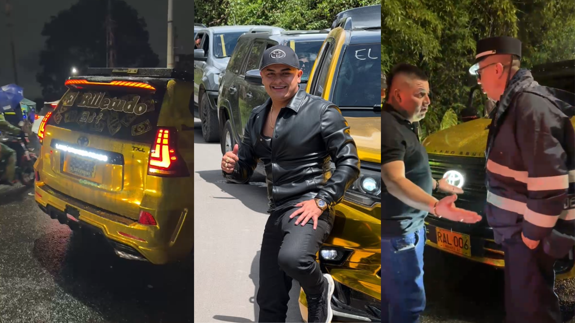 Las autoridades de tránsito de Medellín detuvieron un extravagante vehículo dorado que rodaba por la avenida Las Palmas con las placas tapadas.