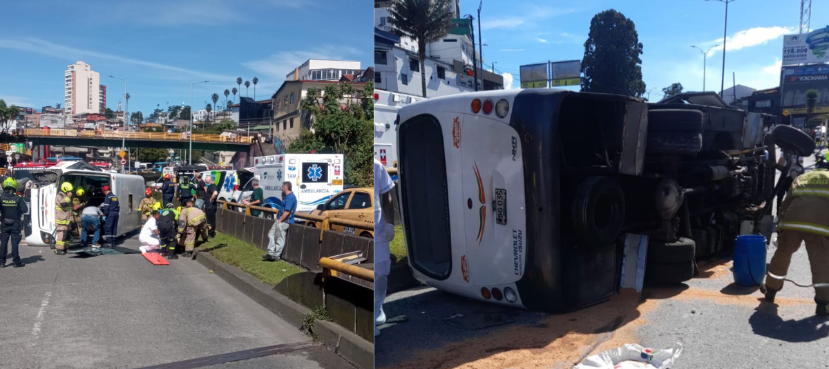 Manizales'te kamu hizmeti otobüsü devrildi. Altı kişi yaralandı.