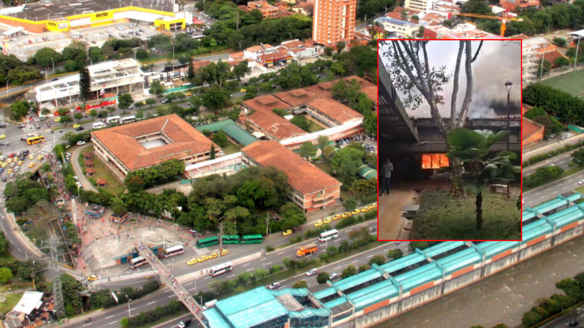 Incendio en el Politécnico Jaime Isaza Cadavid, en Medellín.