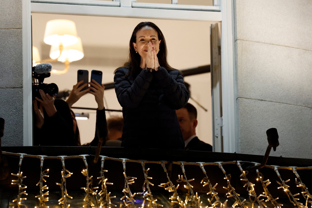 María Corina Machado desde el balcón del Grand Hotel de Oslo