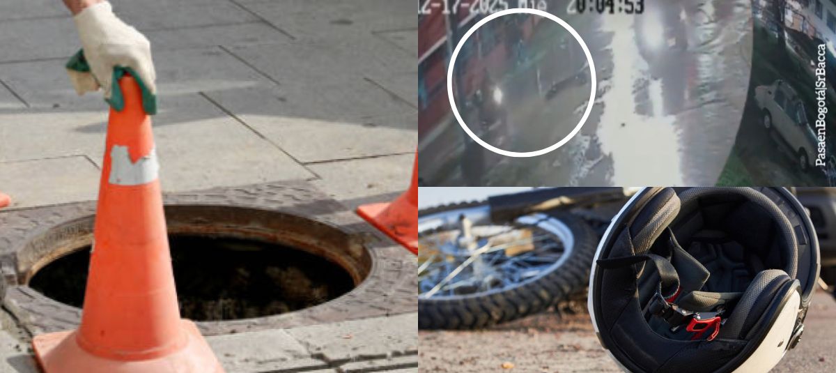 Motociclista cayó en una alcantarilla sin tapa en Engativá, Bogotá