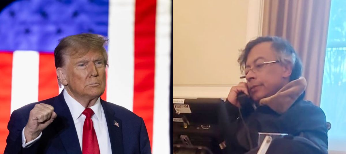 A la derecha, la fotografía del momento de la llamada entre Gustavo Petro y Donald Trump.