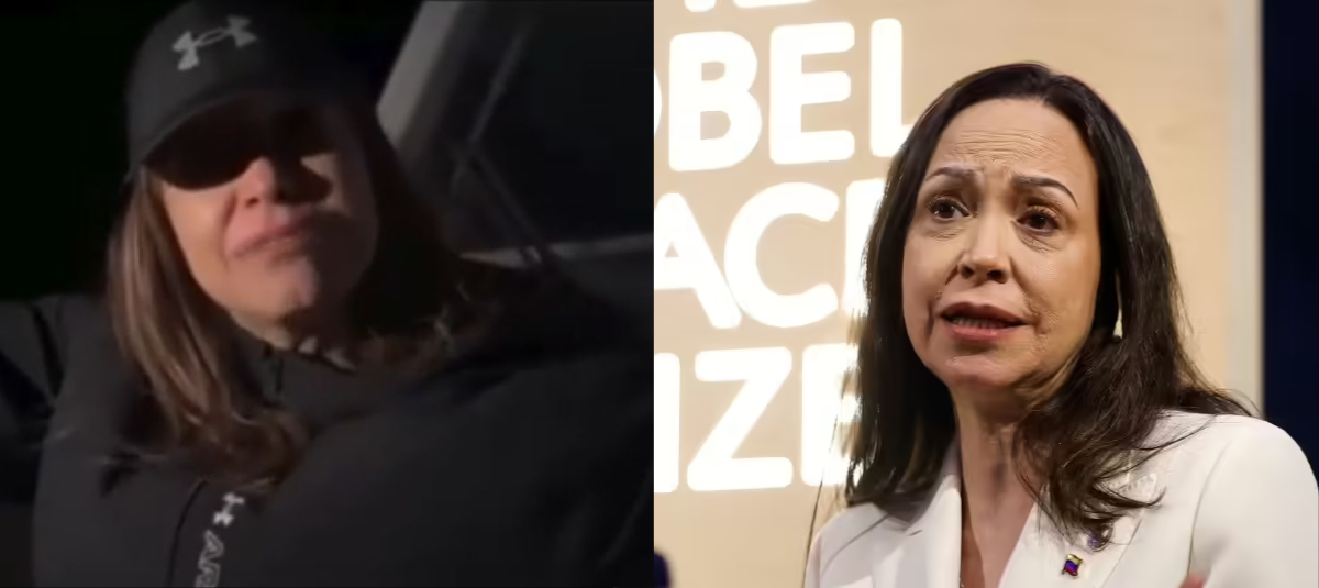 Momento en que María Corina sale de Venezuela.