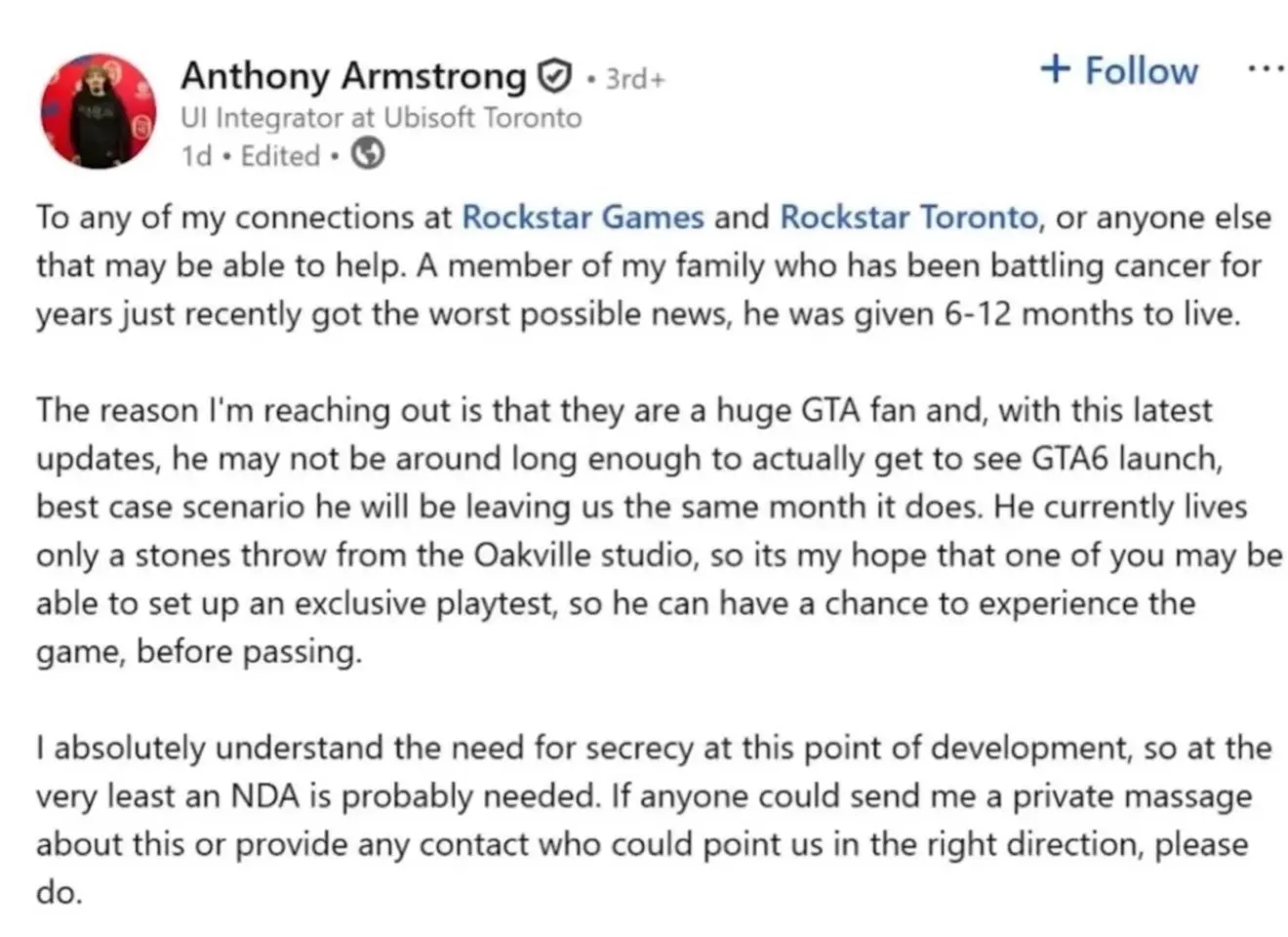 Postare originală de Anthony Armstrong pe Linkedin.