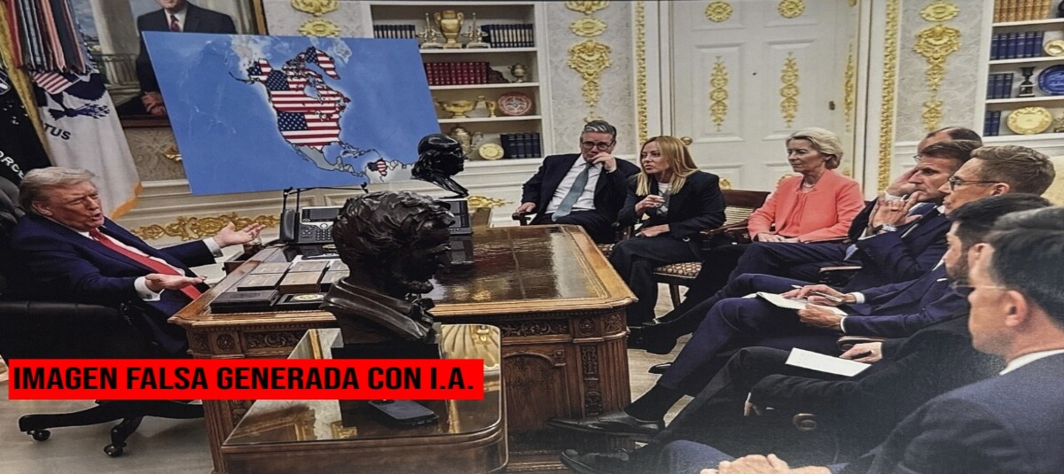 Imagen generada con Inteligencia Artificial (IA) de un mapa de América en el que Venezuela, Groenlandia y Canadá aparecen como territorios estadounidenses.