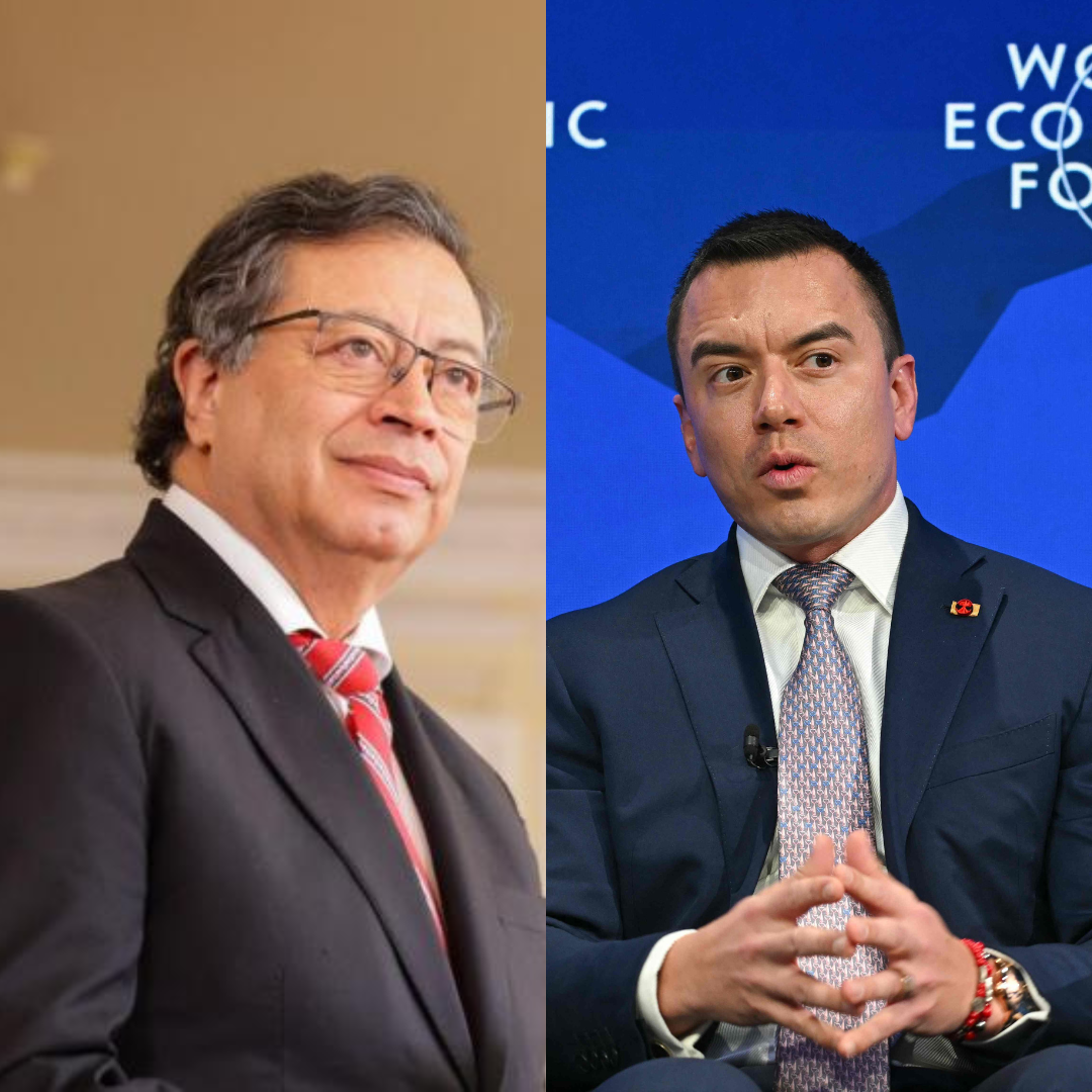 Presidente de Colombia, Gustavo Petro, y su homólogo de Ecuador, Daniel Novoa.