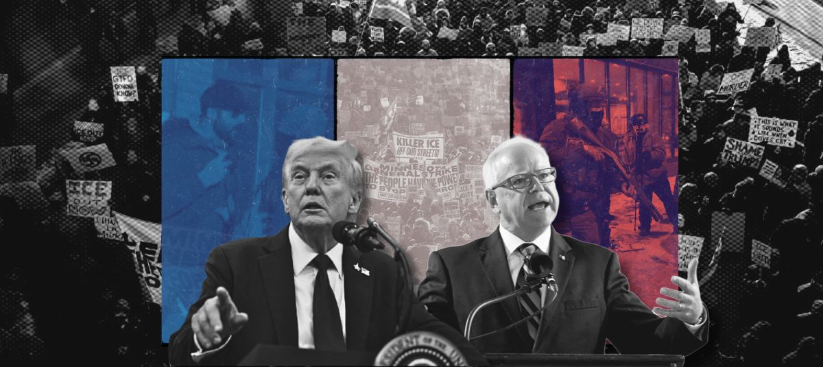 Donald Trump y el gobernador del estado de Minnesota, Tim Walz (der.).