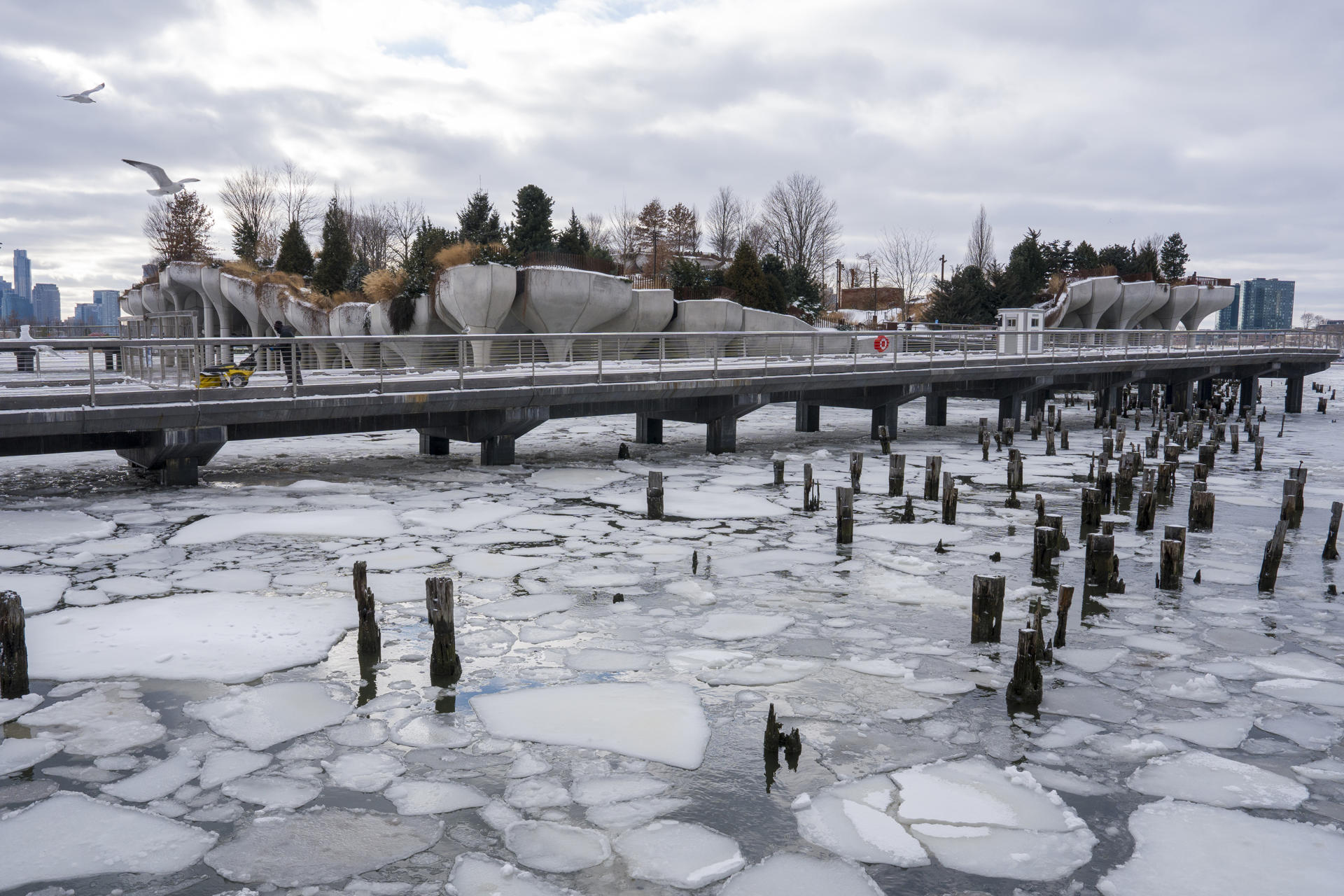 Río Hudson congelado tras la tormenta invernal en Nueva York (Estados Unidos).