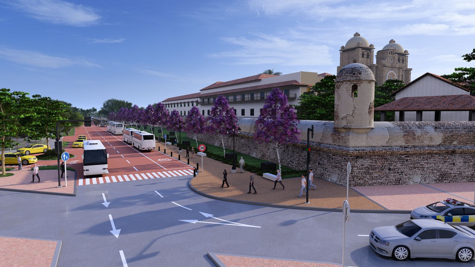 Diseños para la calle que separa al Parque de la Marina de las Murallas de Cartagena
