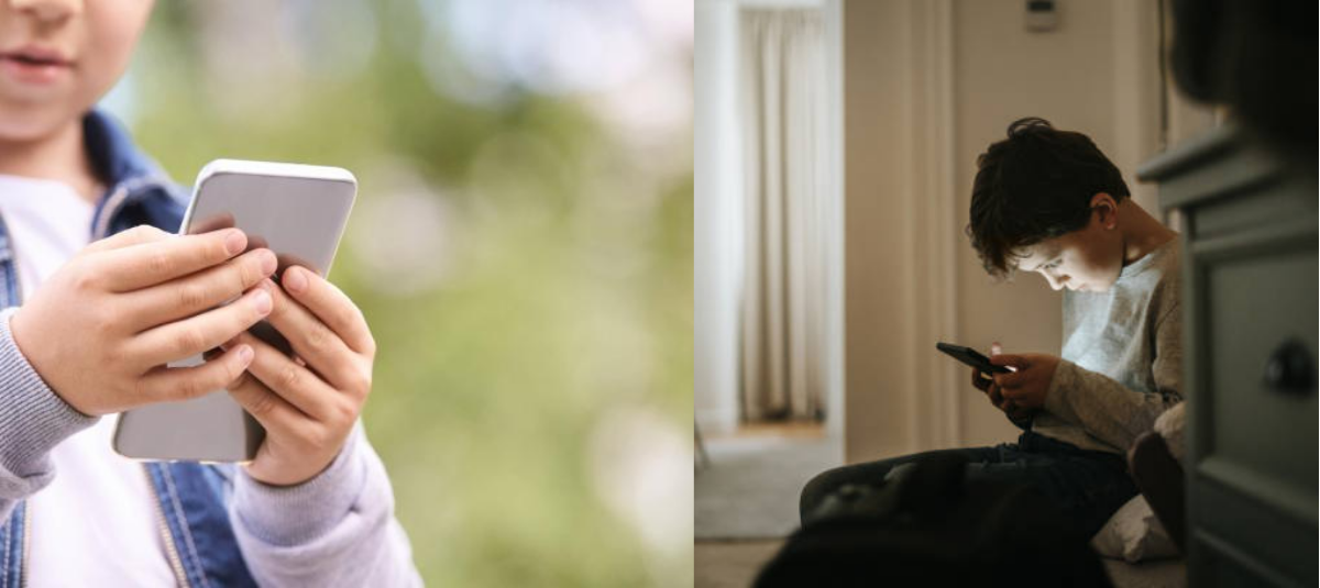 Copii cu telefoane mobile.