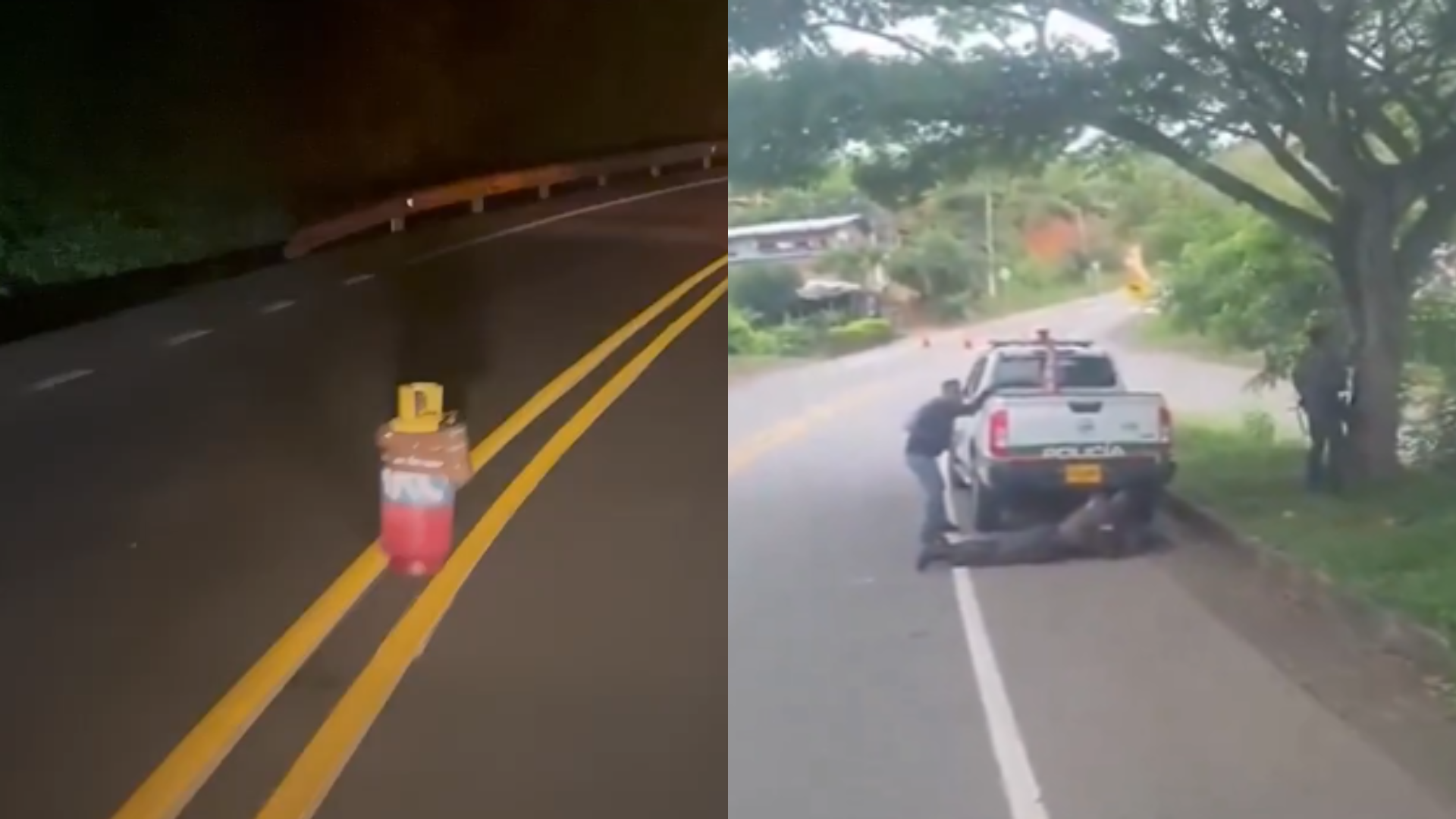 Un cilindro con emblemas de las disidencias de las Farc fue instalado en la vía Cali - Buenaventura a la altura del municipio de La Dagua.