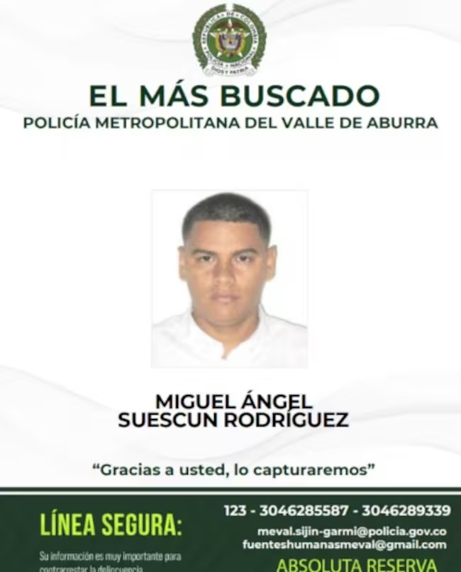 Miguel Suescun, de los más buscados en Medellín
