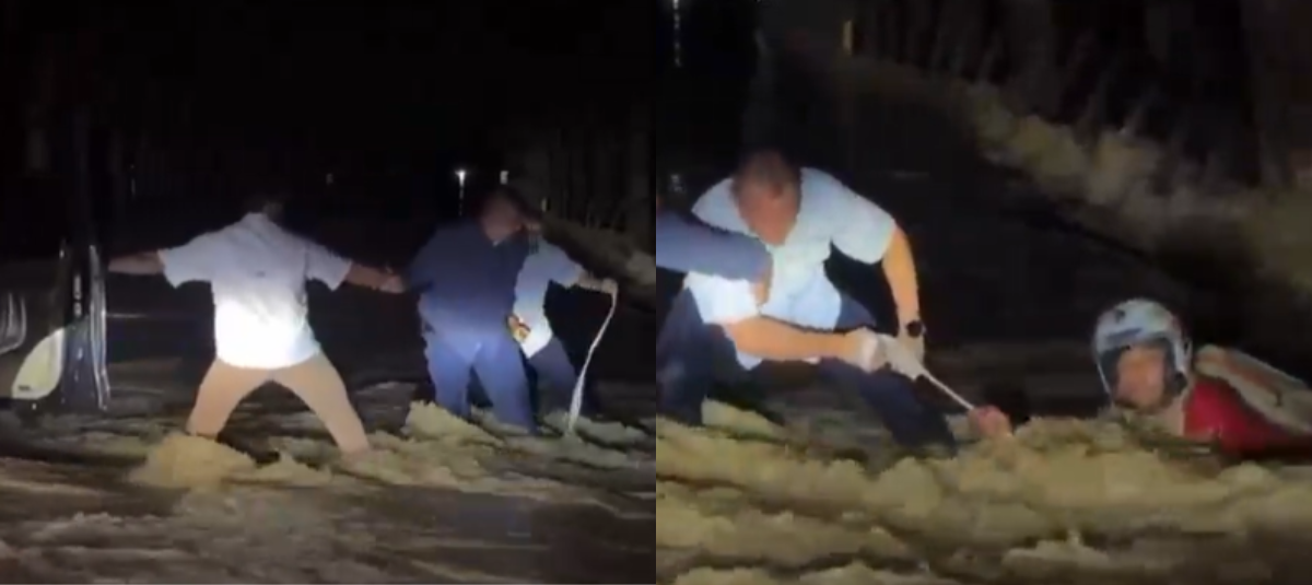 Así salvaron a un hombre tras desbordamiento de río.