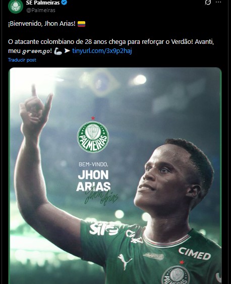 Jhon Arias, nuevo jugador del Palmeiras