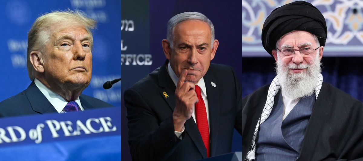 Donald Trump, presidente EE. UU; Benjamín Netanyahu, primer ministro de Israel; y Alí Jamenei, líder supremo de Irán