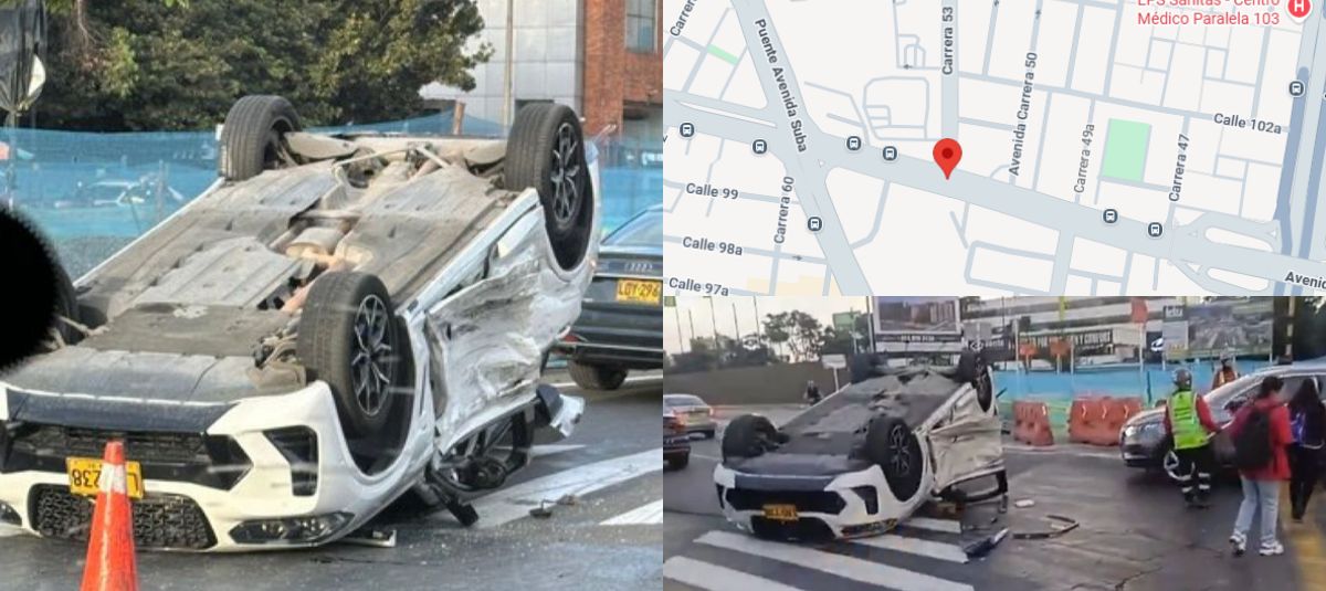 Accidente de tránsito en la calle 100 con carrera 53 en el norte de Bogotá.