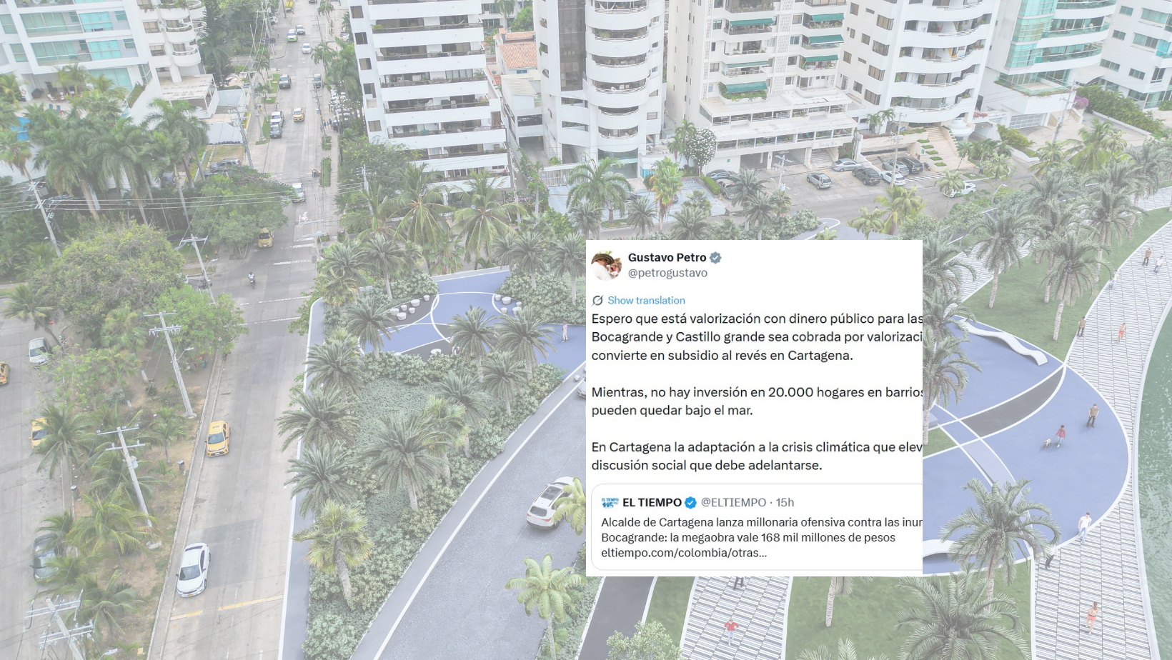 El presidente Gustavo Petro publicó críticas en redes sociales sobre la obra en Cartagena, generando un intenso debate público.