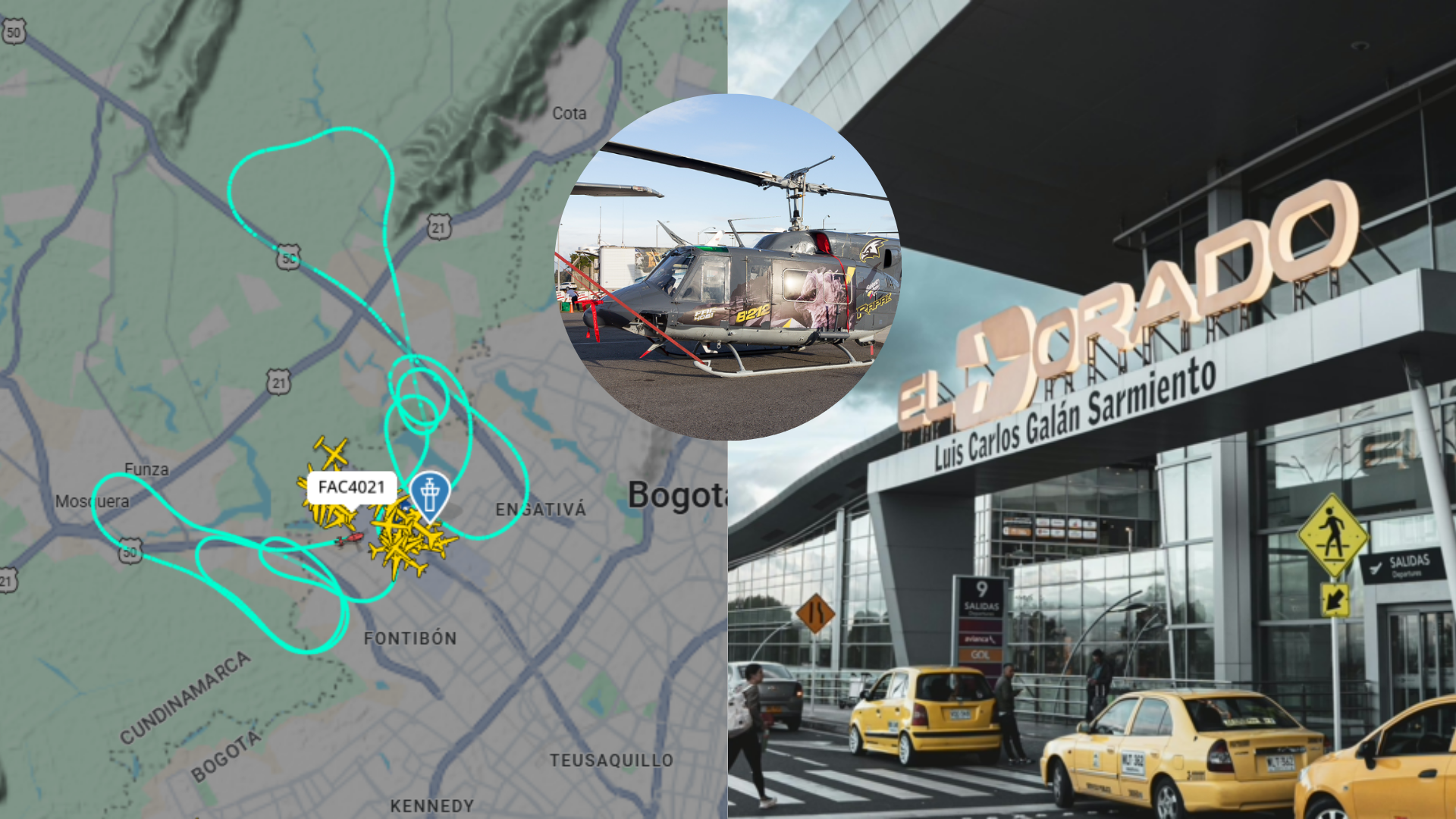 Así se vio el recorrido realizado por el helicóptero FAC4021 en la noche del 20 de febrero.