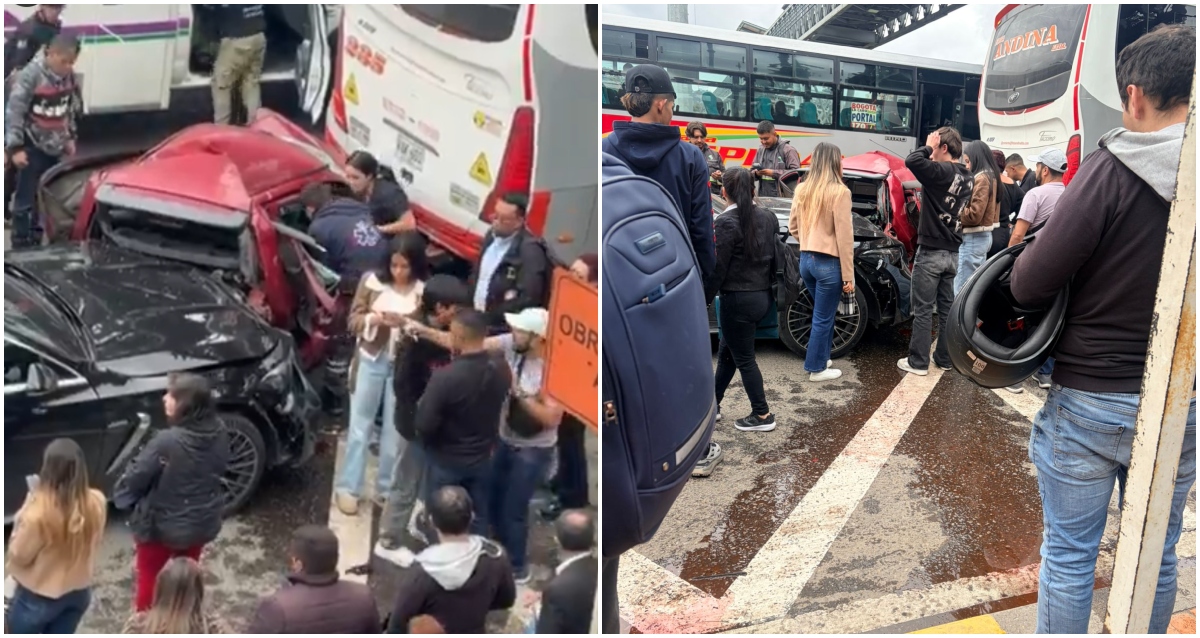 Grave accidente múltiple en el norte de Bogotá: el choque se dio entre un bus y 2 carros;