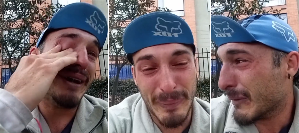 Argentino llora contando que lo robaron en Bogotá.