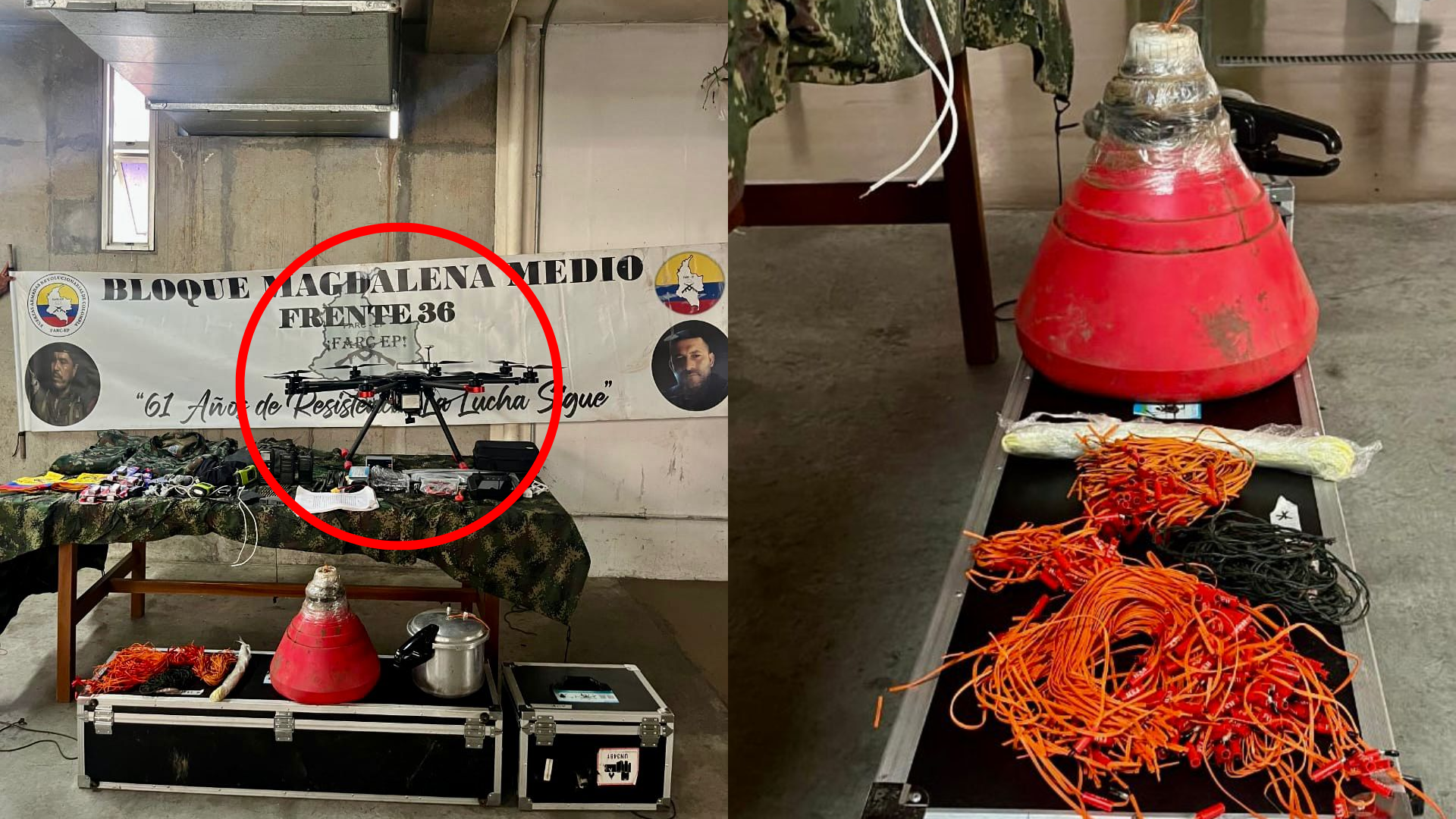 El Ejército Nacional incautó material de guerra y un dron para ataques con explosivos de propiedad del frente 36 de las disidencias de las Farc.