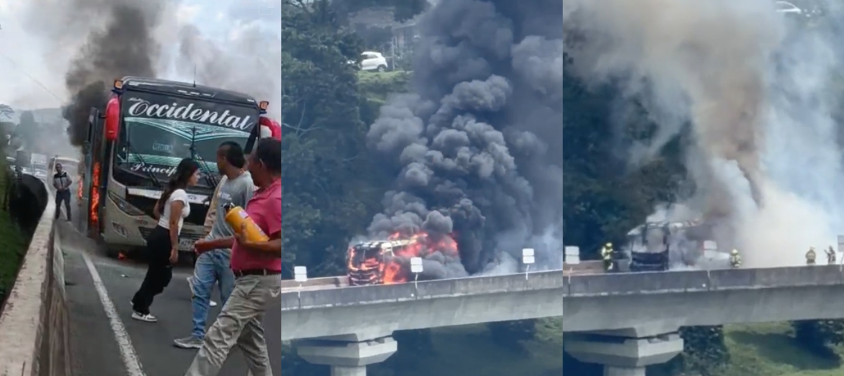 Incendio de bus intermunicipal en la vía Dosquebradas – Santa Rosa no dejó heridos