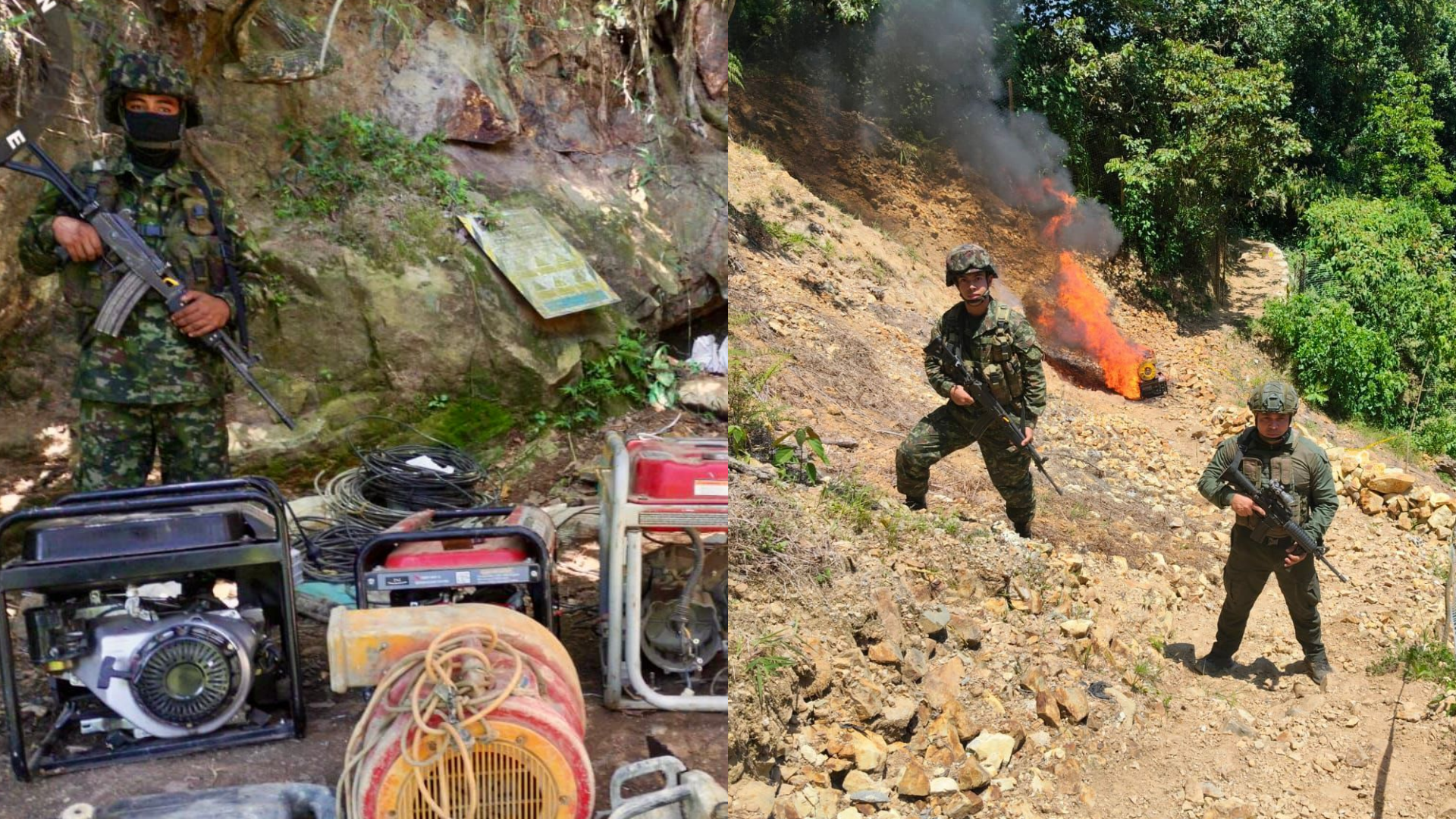 El Ejército Nacional intervino ocho unidades de minería ilegal en Buriticá.
