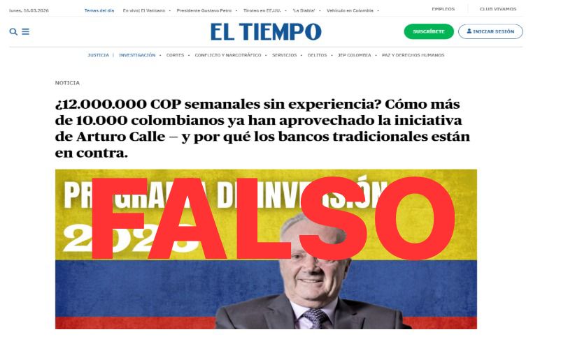 O știre falsă care folosește imaginea lui El Tiempo și Mario Hernandez