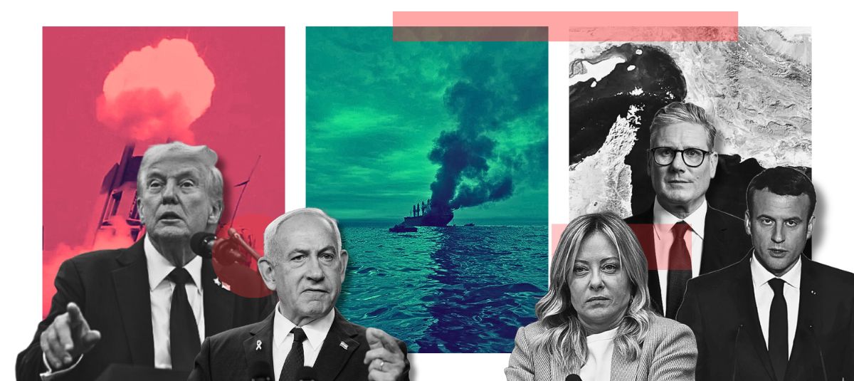 Collage Trump Macron Irán