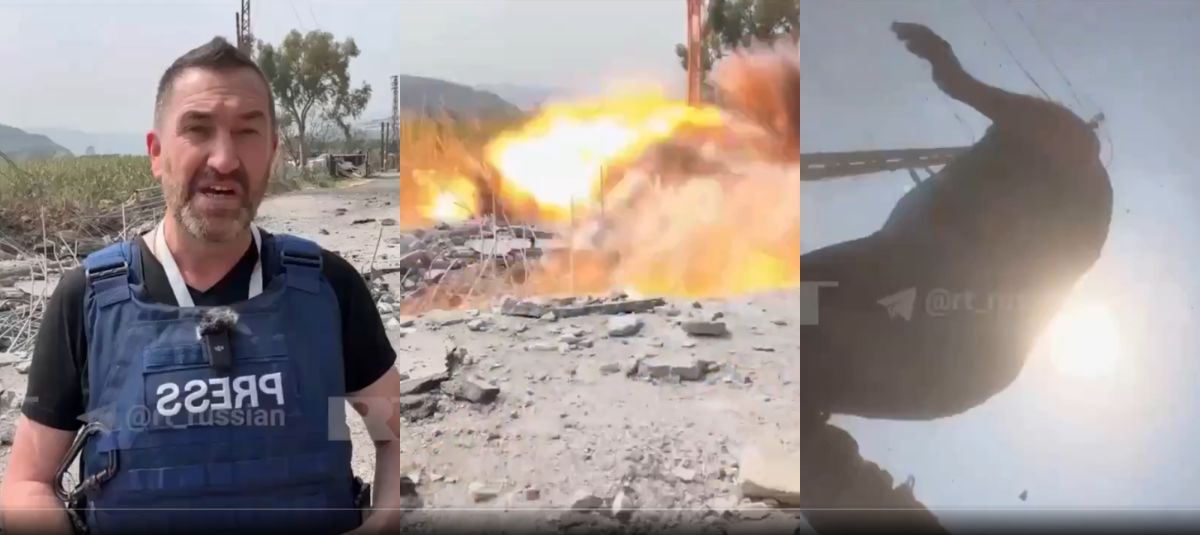 Momento en que un misil impacta junto a dos periodistas de RT.