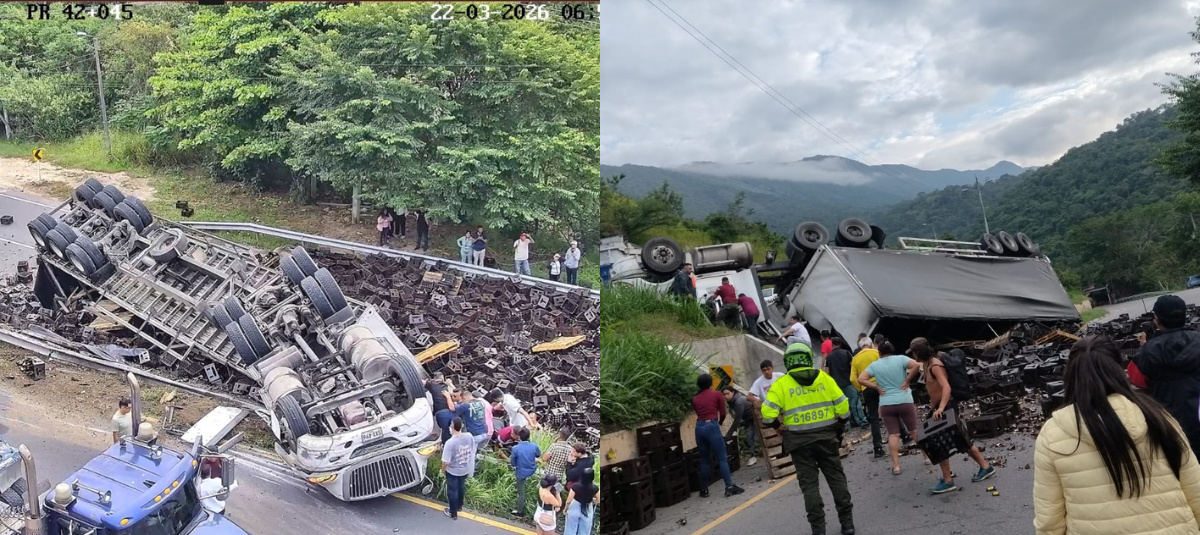 Tractocamión se volcó en la vía Girardot–Bogotá, a la salida del túnel Sumapaz