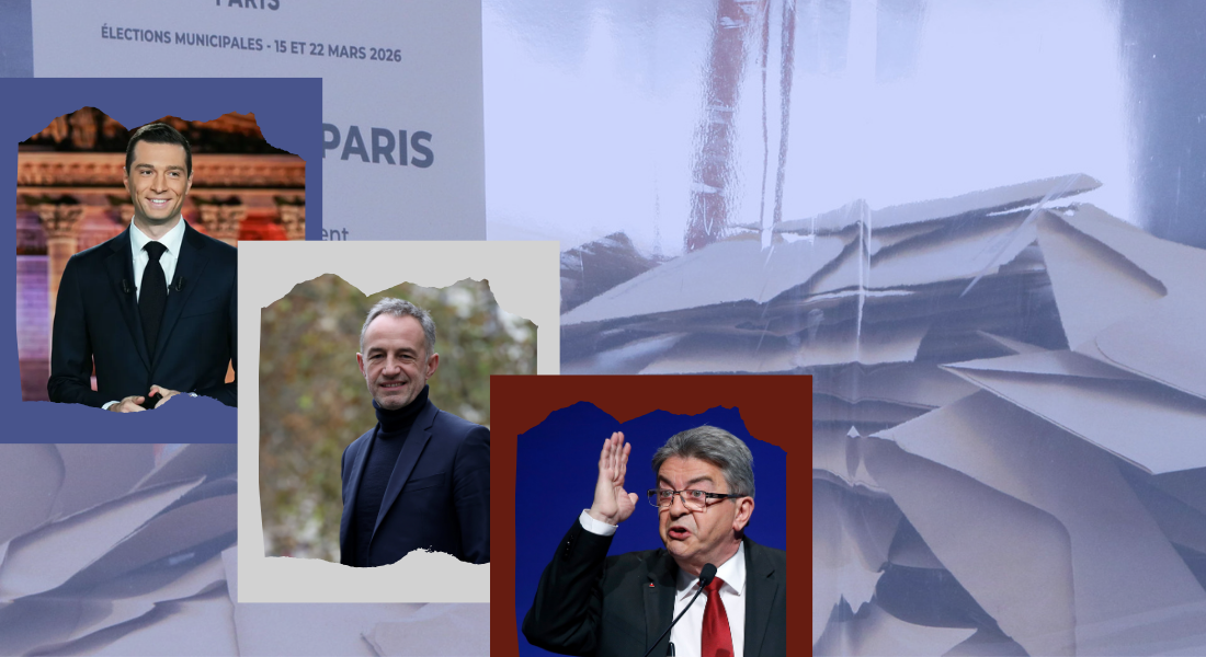 Collage Francia / elecciones / Jordan Bardella / Emmanuel Grégoire / Mélenchon