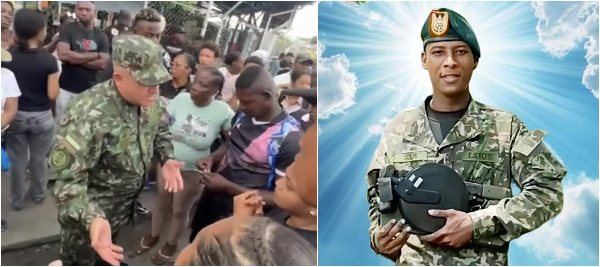 Familiares del soldado Jaider Alexis Solís Torres bloquean una vía en Tumaco en señal de protesta, mientras exigen la entrega de su cuerpo para poder despedirlo y darle sepultura.