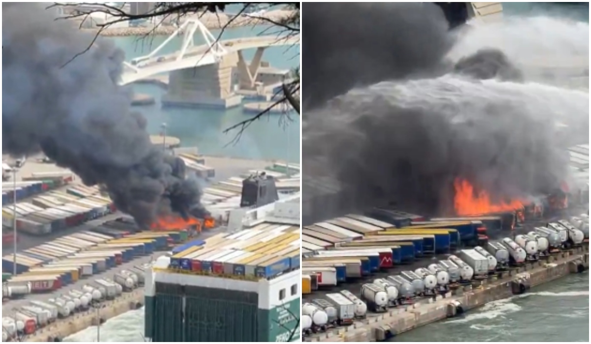 Emergencia en el puerto de Barcelona por incendio registrado en contenedores de mercancías